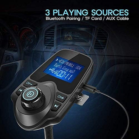 Nulaxy Bluetooth Car FM Transmitter - Wireless Audio Adapter Receiver, Handsfree, 1.44 Display, KM18 Black Matte