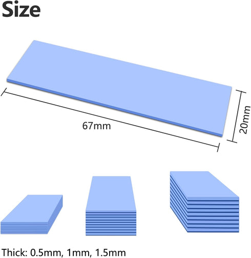 UCEC 30PCS Silicone Thermal Pads, Reusable GPU Thermal Pads for Heat Conduction, 0.5/1.5/1mm, Blue