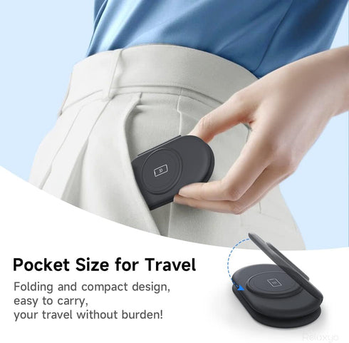 Wireless Charger 3 in 1, RELAXYO Travel Fast Wireless Charging Station for Apple, Compatible with iPhone 15/14/13/12/11
