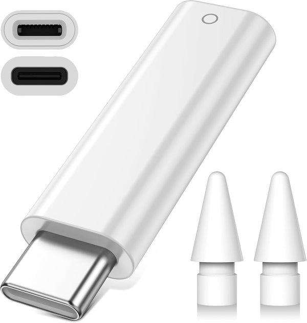 Jelanry Apple Pencil Adapter + 2 Pack Replacement Tips for iPencil, USB-C to Pencil Adapter for 1st Generation