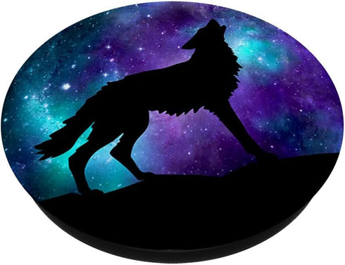 Galaxy Wolf Star Surreal Wild Lone Wolves Double-Exposure PopSockets Adhesive PopGrip
