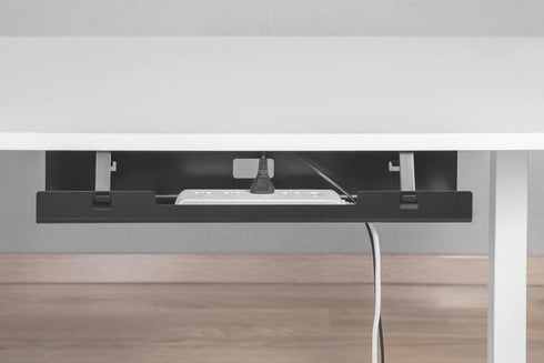 POUT Universal Wide Under Desk Cable Management Tray Organizer - 23.6 x 5.3 inch Sturdy Stylish Black Steel