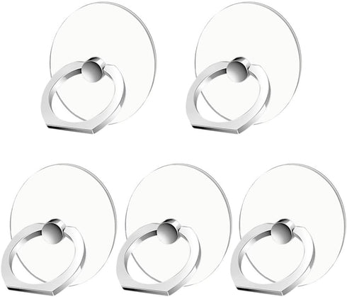 Kinizuxi Cell Phone Ring Holder Stand 5 Pack Silver, Transparent Phone Ring Holder
