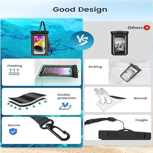 Floating Waterproof Phone Pouch/Case, IP68 Dry Bag for iPhone 15 Pro Max, Samsung Galaxy S24, Phones Under 6.9 in, 1