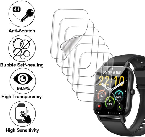 Screen Protector for Nerunsa P66D 1.85” Smart Watch, Soft TPU, 6-pack, Full Coverage, Bubble Self-healing