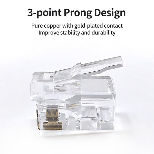 RJ11 6P4C Pass Through Connectors, 25 Pieces Pack, Male Plug for Telephone Line Cable, AV00501