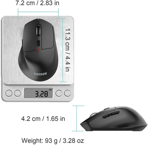 Arteck 2.4G Wireless Mouse with Nano USB Receiver, Ergonomic Right Hand Silent Clicking for Computer/Desktop/PC/Laptop