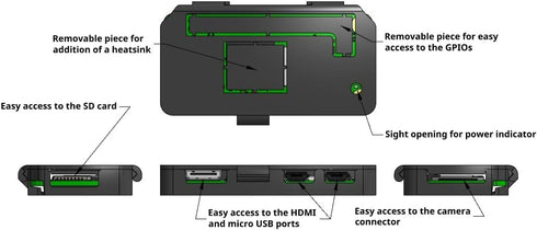 Compact Raspberry Pi Zero Protective Case, Black Carbon Fiber Look