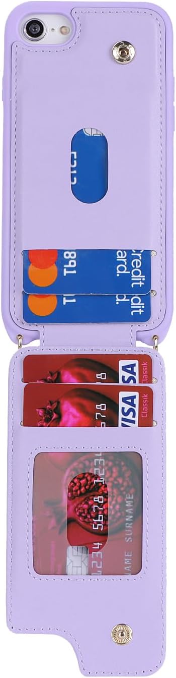 iPhone 7/8/SE 2020/SE 2022 Case with Card Holder and Strap for Women, Crossbody Lanyard, Kickstand, Phone Wallet Cases