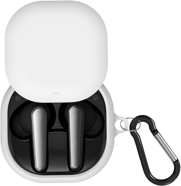 Geekria Silicone Case Cover for Anker Soundcore Liberty Air 2 Pro Earbuds, Protective Skin with Keychain Hook (White)