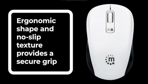 Manhattan Ergonomic Wireless & Bluetooth Mouse - 800/1200/1600 dpi, 3 Buttons with Scroll Wheel, Black & White