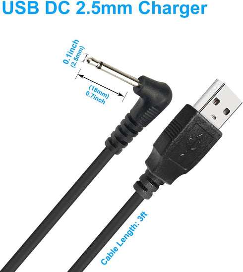 USB DC Charging Cable | 3ft Fast Charger Cord, 2.5mm Replacement, 5V USB Charger Wire for Quick Charging