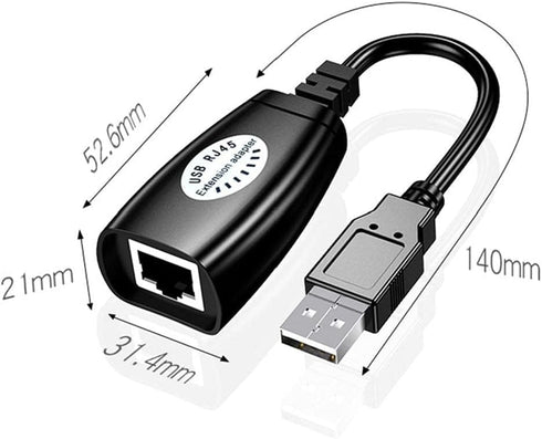 USB Extender Over RJ45 Cat 6/5/5e Adapter, RJ45 Ethernet Splitter to USB Extension up to 50m/164ft
