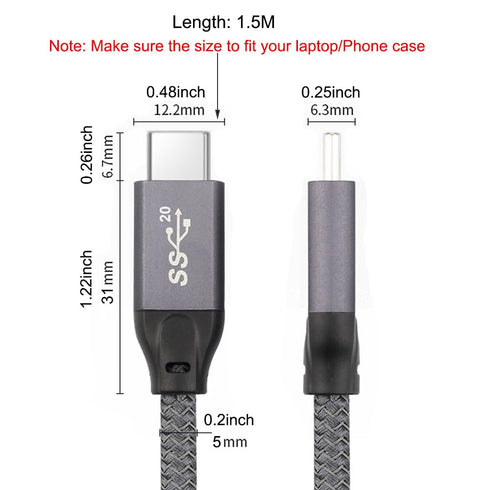 5Ft USB C 3.2 Gen 2 Cable for Thunderbolt 4/3, 4K Video, 100W PD Charging, 20Gbps Data for MacBook Pro/Air, iPhone 15,