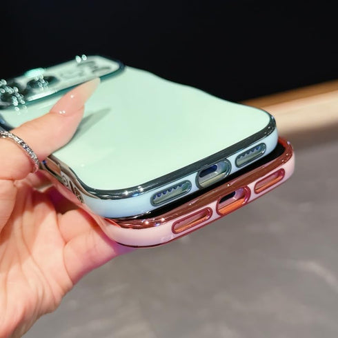 IDweel 17 for iPhone Pro Max Case for Women Girls, Luxury Cute Wave Frame Curly Shape with Love Heart Raised Camera