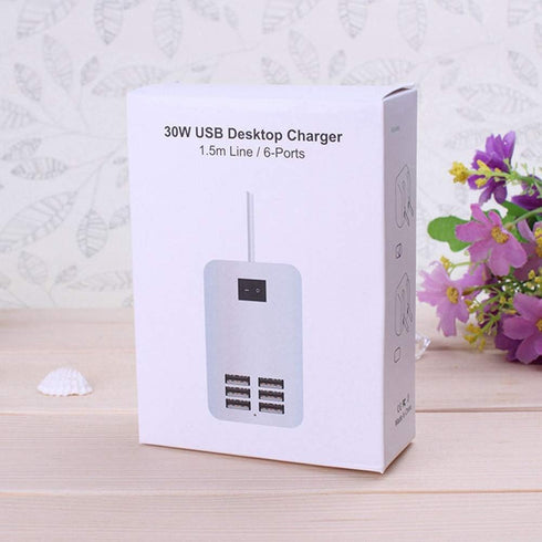 6 Ports USB Charger Hub - Desktop US Plug AC Power Wall Travel Charging Adapter Slots Charging Station