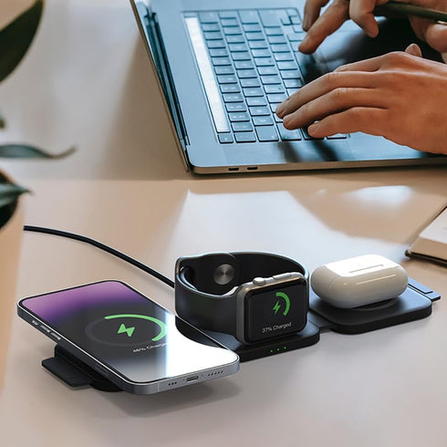 Flexora Wireless Charger 3 in 1 Charging Station for Smartphone, Magnetic Foldable Charger for Travel, Wireless Pad for