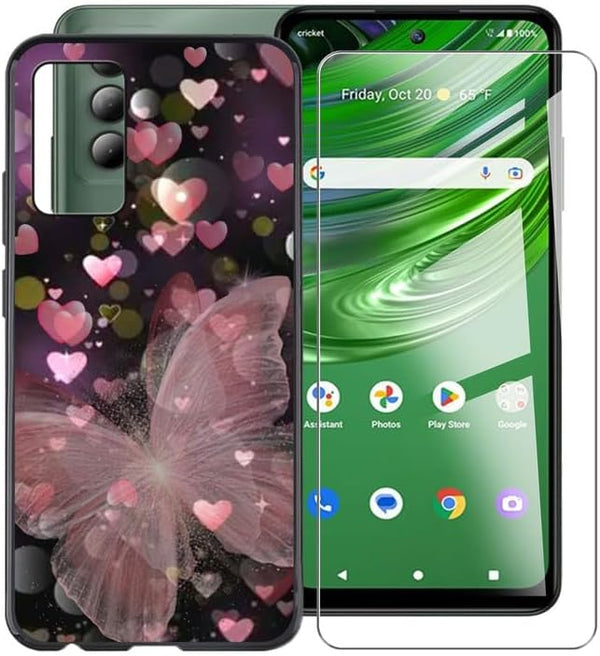 Phone Case for Cricket Outlast U680AC (6.80"), Black Soft TPU Shell, Ultra-Thin, Anti-Scratch, Shockproof [1 x Tempered
