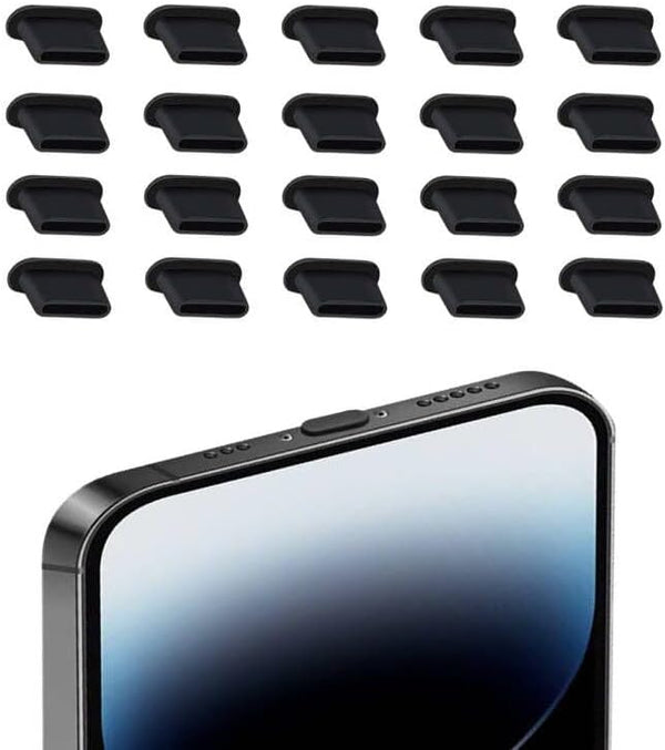 20x USB C Dust Cover Plugs - Black Anti Dust Silicone Type C Charging Port Protection Caps for iPhone 15 Plus Pro