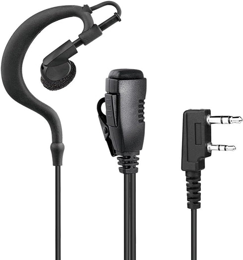 Two Way Radio Earpiece with PTT, Compatible with Kenwood 2.5mm+3.5mm 2-Pin Walkie Talkie Headsets - Single Wire Mic
