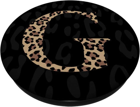 Black Leopard Print Initial Letter G Monogram for Women, PopSockets PopGrip: Swappable Grip for Phones & Tablets