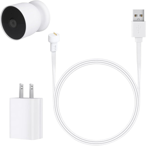 Power Adapter for Google Nest Cam Outdoor or Indoor, 10ft/3m Flat Weatherproof Outdoor Charging Cable for Continuous
