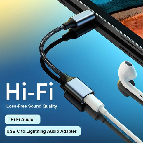 USB C to Lightning Audio Adapter for iPhone 15 Pro Max, USB Type C Male to Lightning Female Headphones Cable Converter Fit with iPad Pro, Galaxy S23 S22, Pixel 7 6, MacBook (Not Support Charge & Sync)