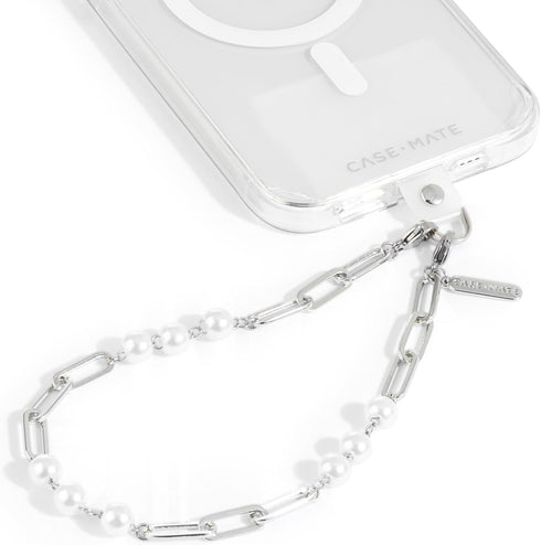 Case-Mate Phone Charm with Beaded Silver Pearls | Detachable Anti Theft Phone Strap | Hands-Free iPhone Wrist Strap for