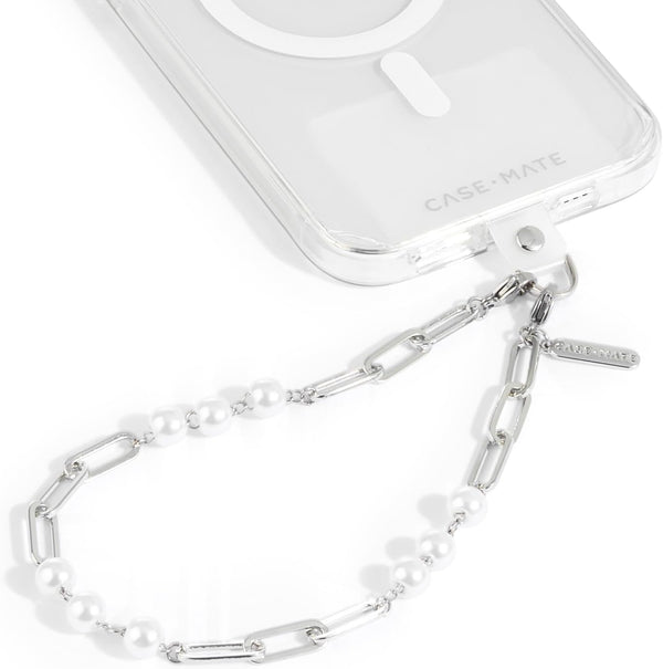 Case-Mate Phone Charm with Beaded Silver Pearls | Detachable Anti Theft Phone Strap | Hands-Free iPhone Wrist Strap for