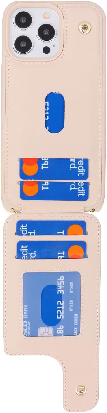 iPhone 15 Pro Case with Card Holder and Strap for Women, Crossbody Lanyard, Stand Ring Kickstand, Cute Wallet 6.1"