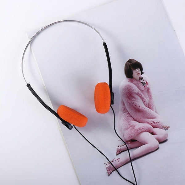 Orange Retro Over-Ear Headphones, Wired Stereo Headphones, Lightweight Portable with Adjustable Headband