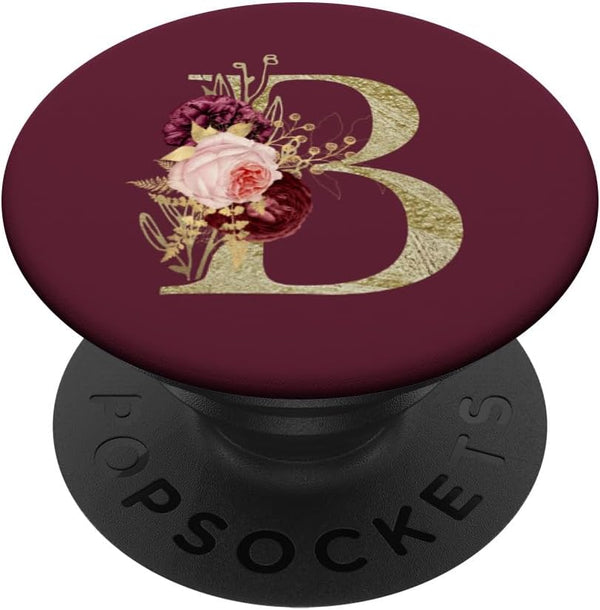Maroon Floral Initial Letter B Monogram Flowers, PopSockets Standard PopGrip