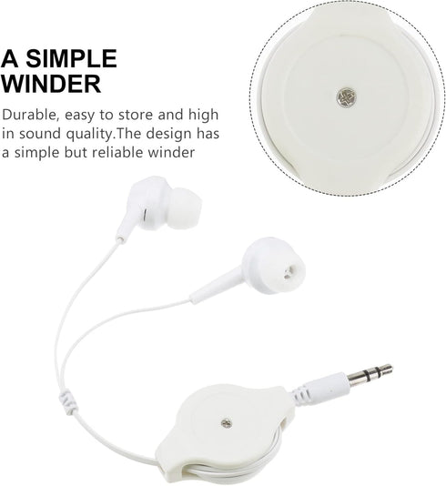 Retractable Earbuds, 3pcs Wired Retractable Earphone Stereo in-Ear Earbuds 3.5mm Jack Earphones Retractable Wired Headphones for Cell Phones Tablets MP3, White