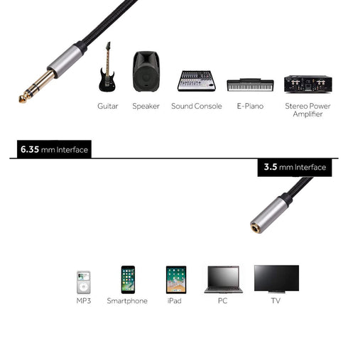 1/4 to 1/8 Headphone Cable Adapter, TRS Aux Cord 6.35mm Male to 3.5mm Female Stereo Jack for Amplifiers, Guitar