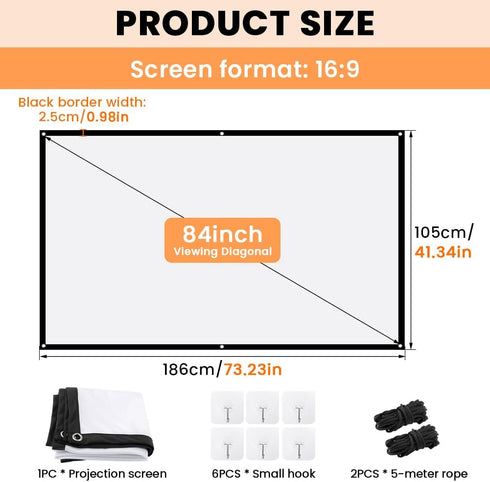 StepOK 16:9 60"|72"|84"|100"|120"|150" (84 inch Projector Screen, White Projector Screen, No Crease Home Theater