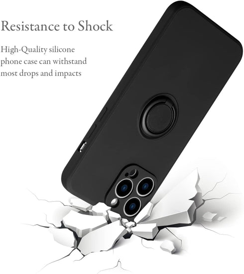 UEEBAI Slim Liquid Silicone Case for iPhone 13 Pro Max (6.7 inch) with 360 Rotatable Ring Holder Kickstand - Black