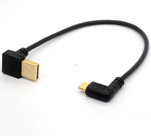 Gold Plated Angled USB C Cable Extension, 90 Degree Type C to USB 2.0 Up Angle Male Converter Data Sync Charging