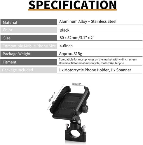 Keenso Motorcycle Bicycle Cell Phone Mount Holder - Adjustable Universal Handlebar Bracket for 4-6inch Mobile Phone,