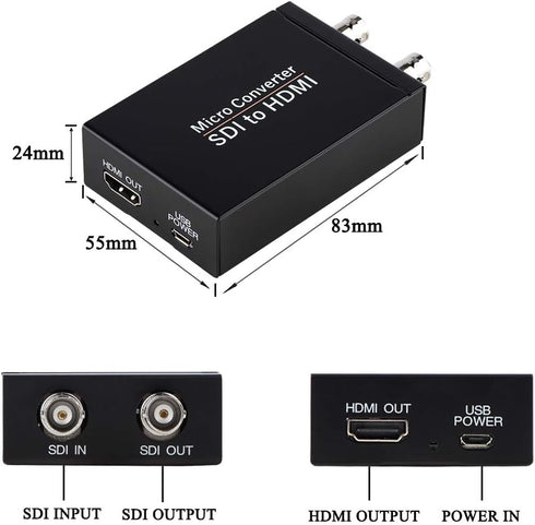 SDI to HDMI Converter, HDMI Adapter for 3G-SDI/HD-SDI/SD-SDI, Auto Format Detection, Video Converter with Stereo Audio