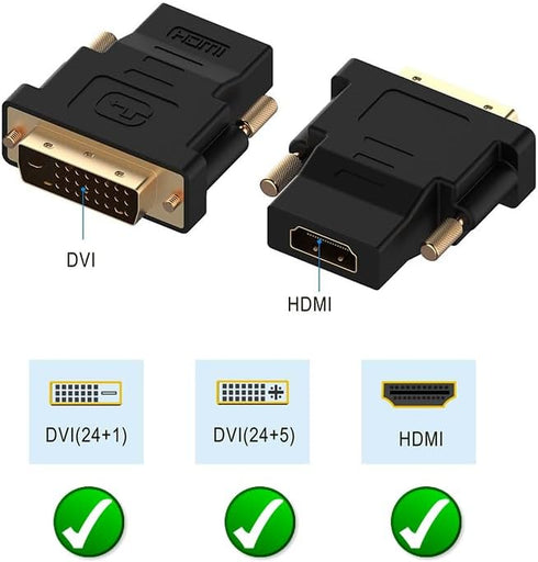KUJOBUY DVI-I Dual-Link Male to HDMI Female Adapter, 1080p Converter for PC, Playstation, TV, Gold-Plated