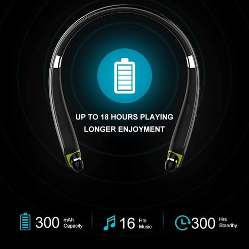 Bluetooth Headphones, Upgraded Foldable Wireless Neckband Headset with Retractable Earbuds, Noise Cancelling for