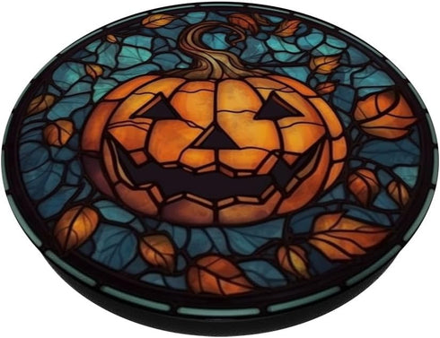 Halloween Pumpkin Stained Glass Black Autumn Leaves PopSockets Adhesive PopGrip