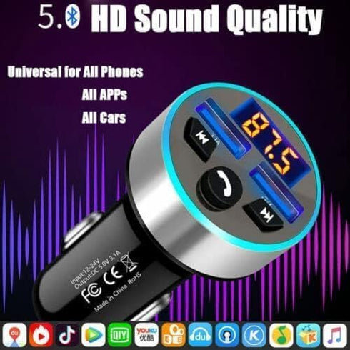 FM Transmitter - Bluetooth 5.0 Car Radio Audio Adapter MP3 Player with Dual USB Charger for Phones and Tablets