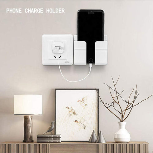 4PC Wall Mount Cell Phone Charging Holder, Black Adhesive Mobile Phone Stand for Charger, Shower Bed Wall