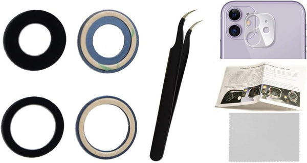 iPhone 11 Back Rear Camera Glass Lens Replacement with Tool, Guide, Adhesive, Tempered Glass Protector & Cleaning Cloth.