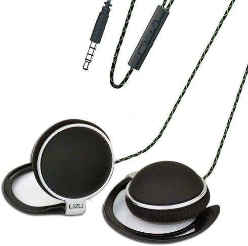 Portable Clip Type Earphones with Microphone & Call Controller, Compatible with 3.5mm iPhone & Android - Black.