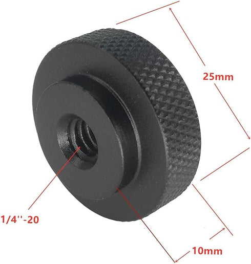 2 Pack 25mm Large Knurled Edge 1/4"-20 Female Thumb Wheel Lock Nut Adapter, Black