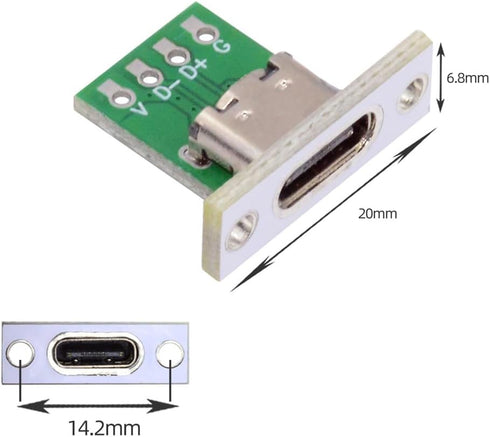 NFHK DIY OEM 5pcs/Set Type C Female Socket Connector Panel Mount with PC Board 24pin USB 2.0