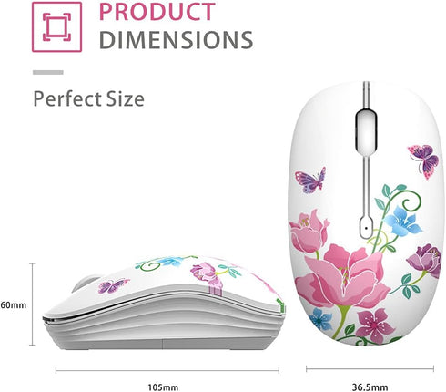 TENMOS M101 Wireless Mouse - Cute Silent Computer Mice with USB Receiver, 2.4G Optical Travel Mouse 1600 DPI (butterfly)