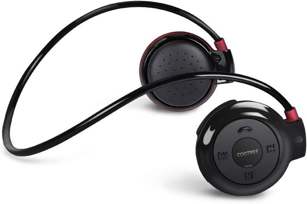 Cootree Wireless Headphone Sports Headset, Built-in Microphone, Bluetooth Behind The Head, Foldable, Black/Red